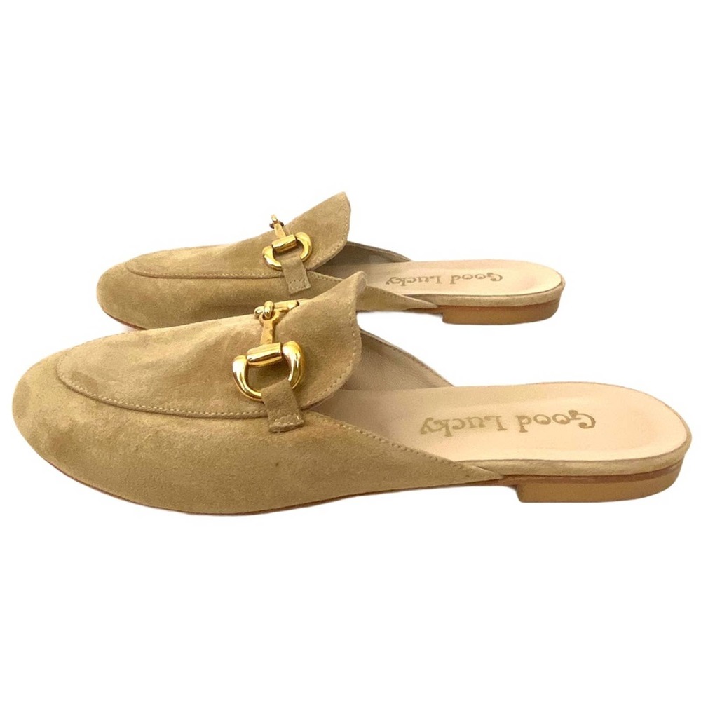 Good Lucky Suede Tan & Gold Slip on Loafers